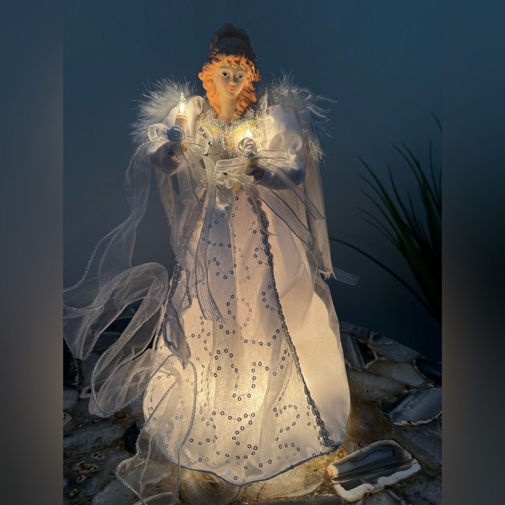 Elegant White Angel Christmas Tree Topper with Lights